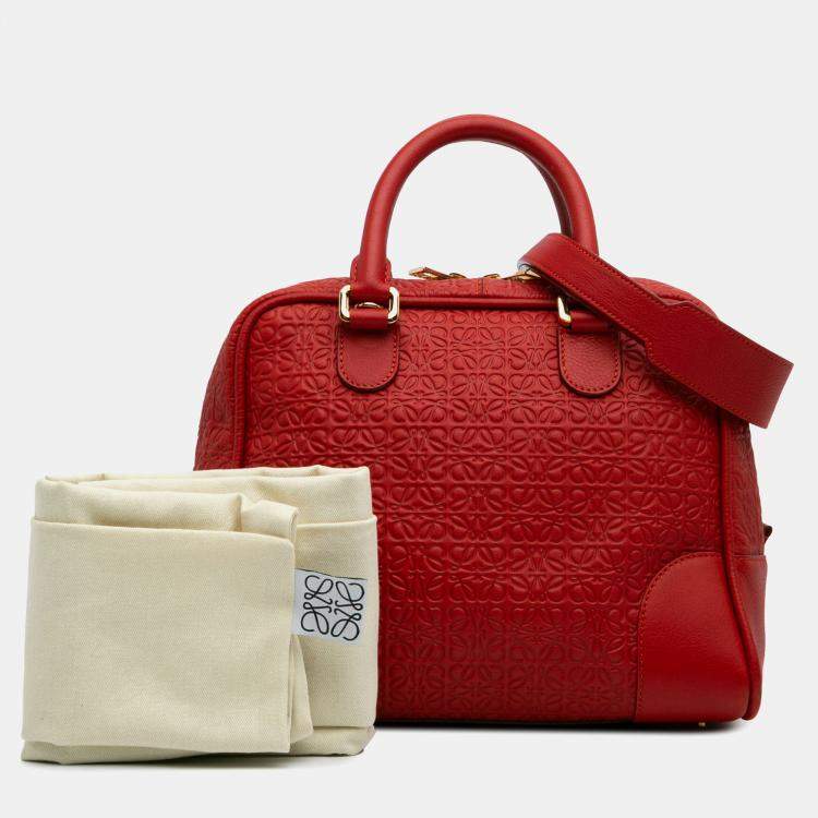 Pre Owned Loewe Red Anagram Embossed Leather Amazona 75 Bag