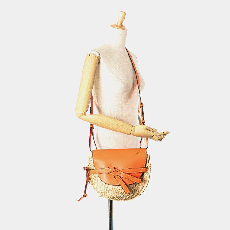 Pre Owned Loewe Beige/Orange Medium Raffia Gate Crossbody
