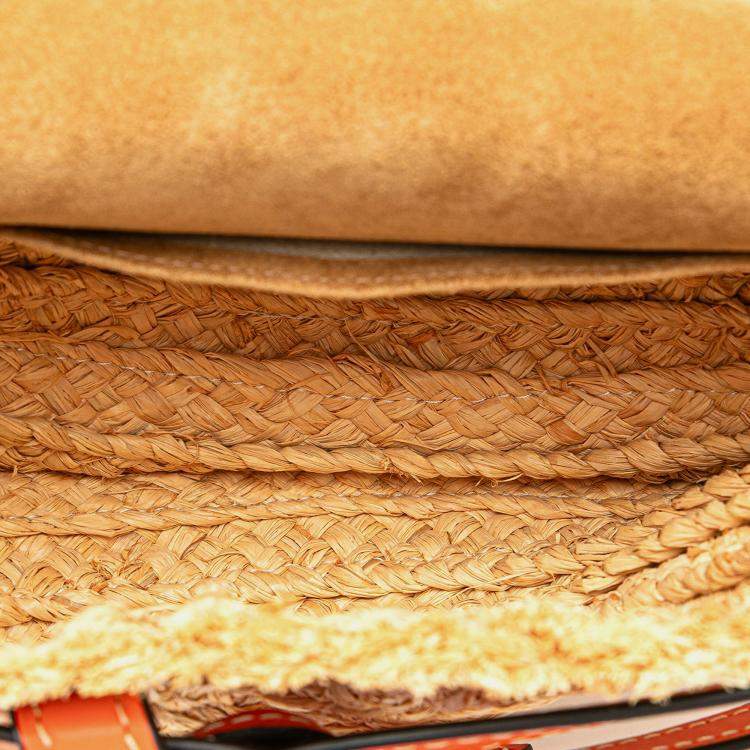 Pre Owned Loewe Beige/Orange Medium Raffia Gate Crossbody