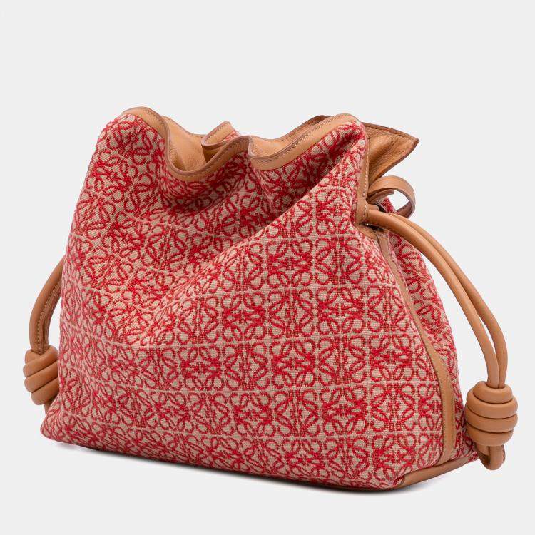 Pre Owned Loewe Brown Red Anagram Canvas Flamenco Knot Clutch