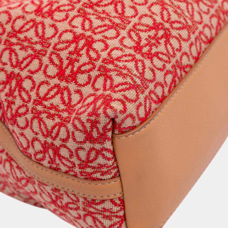 Pre Owned Loewe Brown Red Anagram Canvas Flamenco Knot Clutch