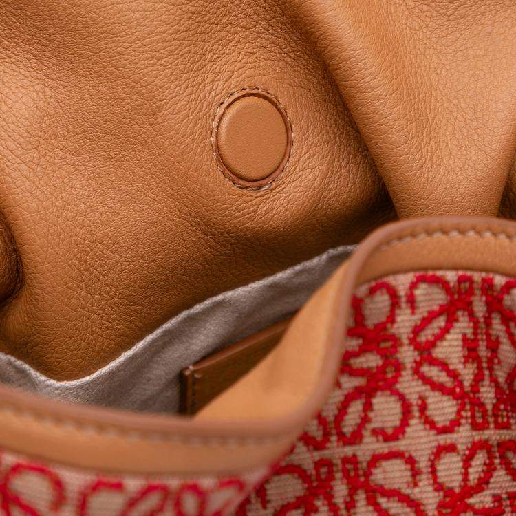 Pre Owned Loewe Brown Red Anagram Canvas Flamenco Knot Clutch