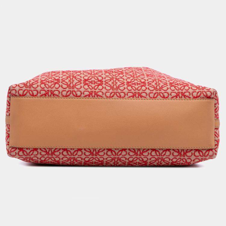 Pre Owned Loewe Brown Red Anagram Canvas Flamenco Knot Clutch