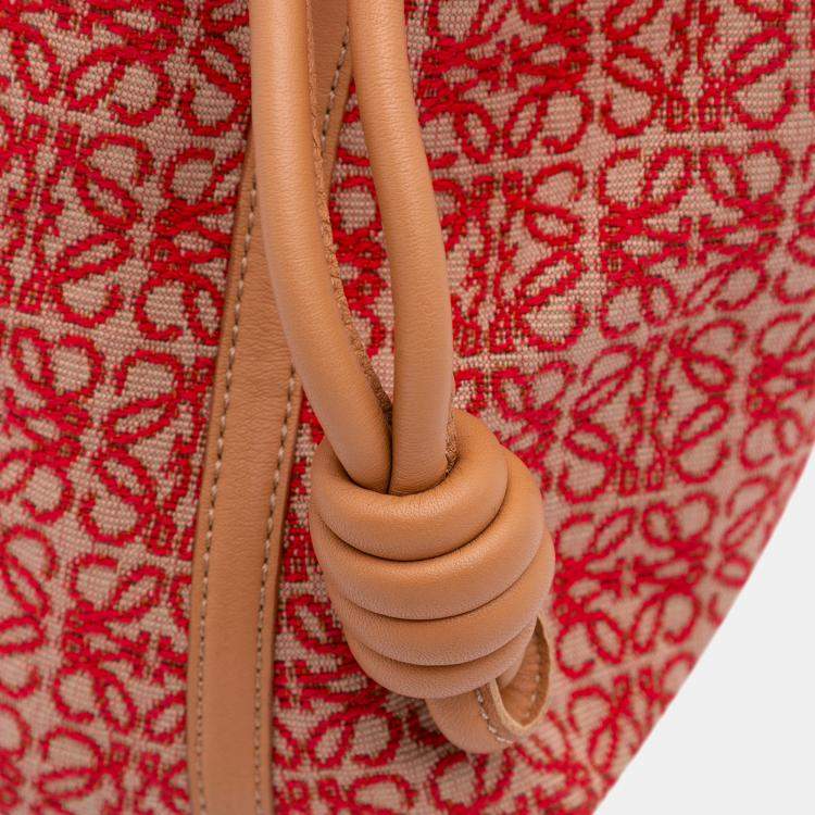 Pre Owned Loewe Brown Red Anagram Canvas Flamenco Knot Clutch