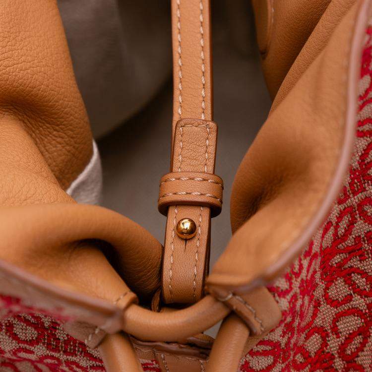 Pre Owned Loewe Brown Red Anagram Canvas Flamenco Knot Clutch