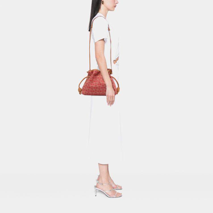 Pre Owned Loewe Brown Red Anagram Canvas Flamenco Knot Clutch