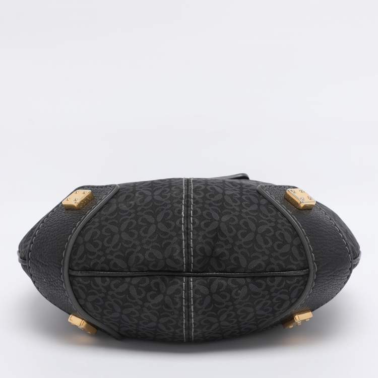 Pre Owned Loewe Black Monogram Fabric and Leather Hobo