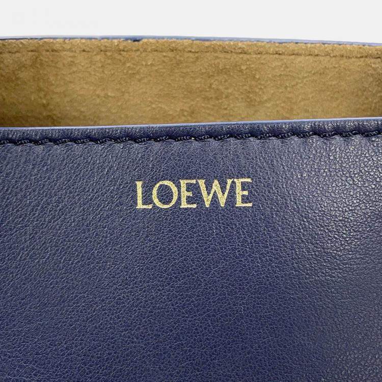 Pre Owned Loewe Puzzle Fold Mini Abyss Blue Shiny Calf Leather Tote Bag