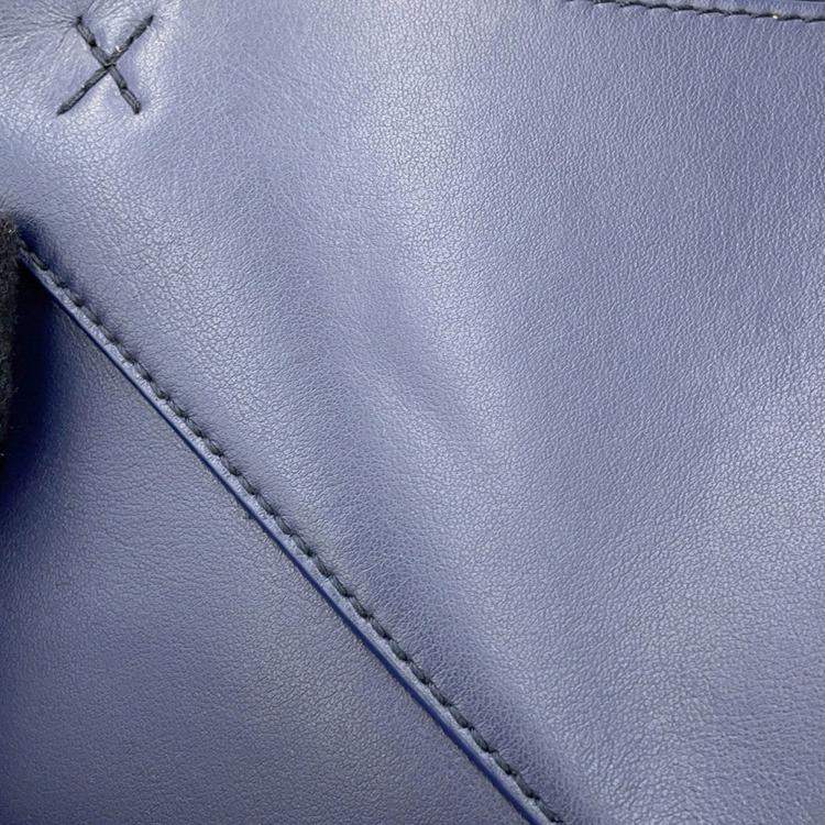 Pre Owned Loewe Puzzle Fold Mini Abyss Blue Shiny Calf Leather Tote Bag
