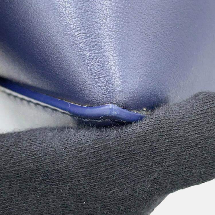 Pre Owned Loewe Puzzle Fold Mini Abyss Blue Shiny Calf Leather Tote Bag