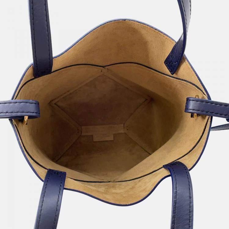 Pre Owned Loewe Puzzle Fold Mini Abyss Blue Shiny Calf Leather Tote Bag