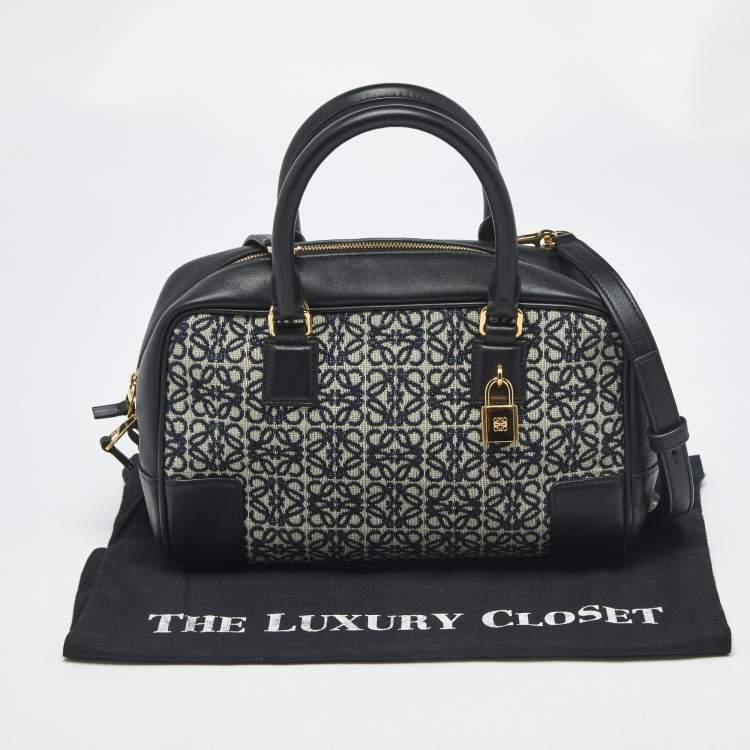 Pre Owned Loewe Black Jacquard Canvas and Leather Amazona 23 Bag