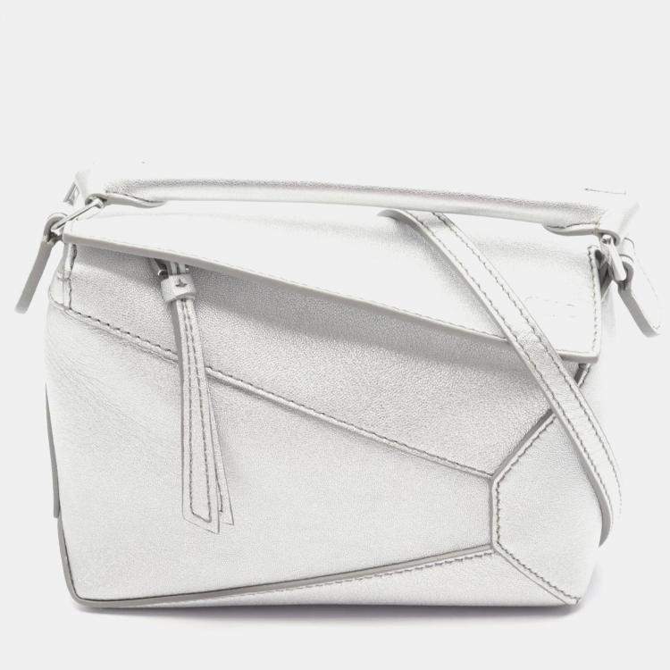 Pre Owned Loewe Puzzle Mini Silver Leather Shoulder Bag