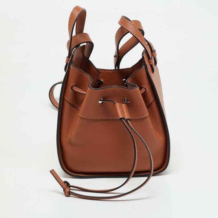 Pre Owned Loewe Brown Leather Mini Hammock Drawstring Bag