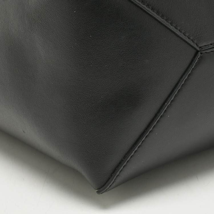 Pre Owned Loewe Black/Brown Leather Medium Puzzle Fold Tote