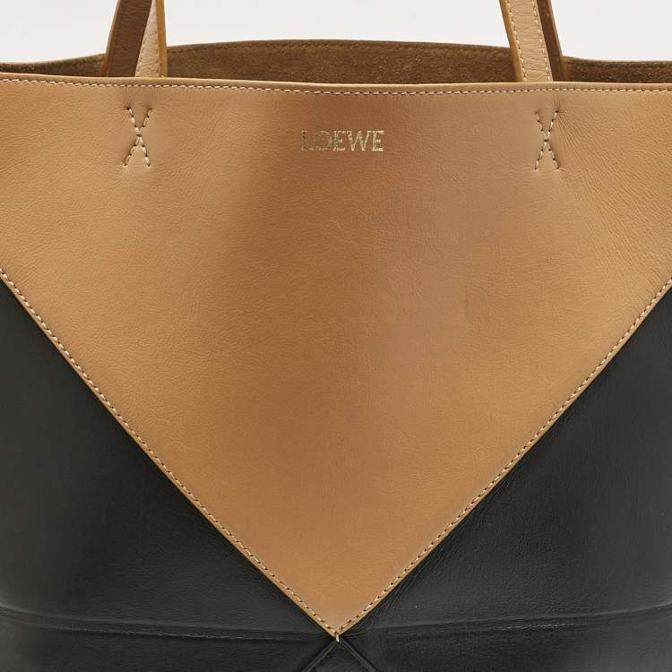 Pre Owned Loewe Black/Brown Leather Medium Puzzle Fold Tote