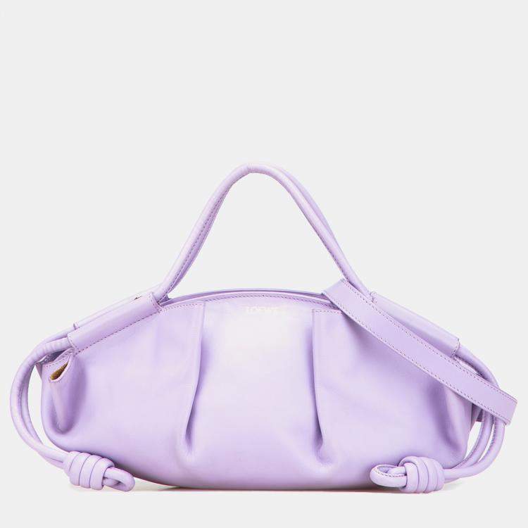 Pre Owned Loewe Purple Small Shiny Calfskin Paseo Satchel