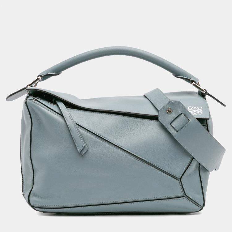 Pre Owned Loewe Blue Medium Calfskin Puzzle Satchel