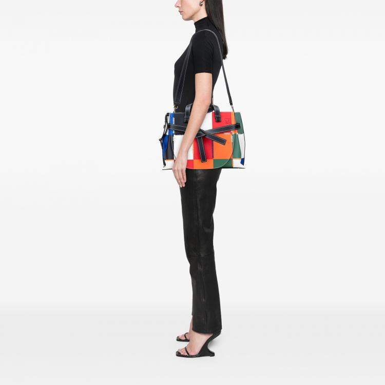 Pre Owned Loewe Multicolor Medium Patchwork Leather Gate Top Handle Satchel