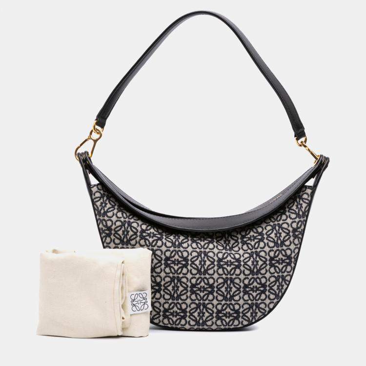 Pre Owned Loewe Black Small Anagram Canvas Luna Hobo