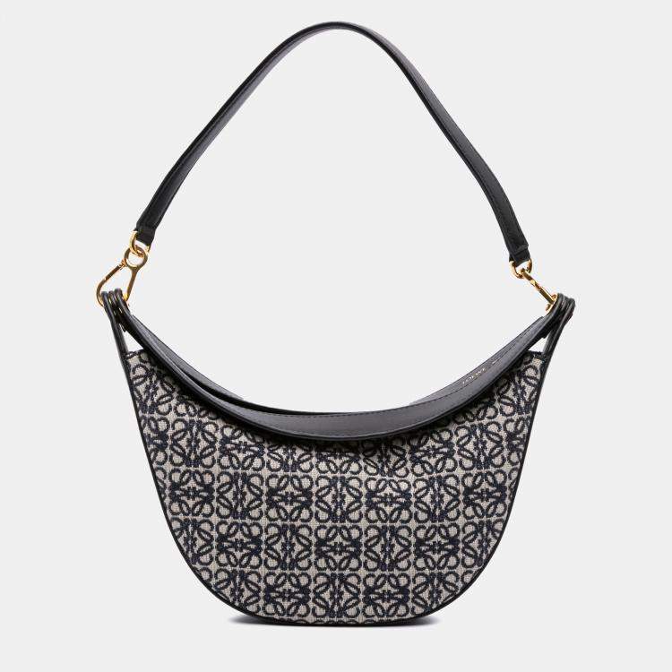Pre Owned Loewe Black Small Anagram Canvas Luna Hobo