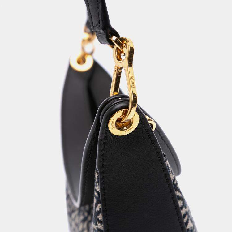Pre Owned Loewe Black Small Anagram Canvas Luna Hobo