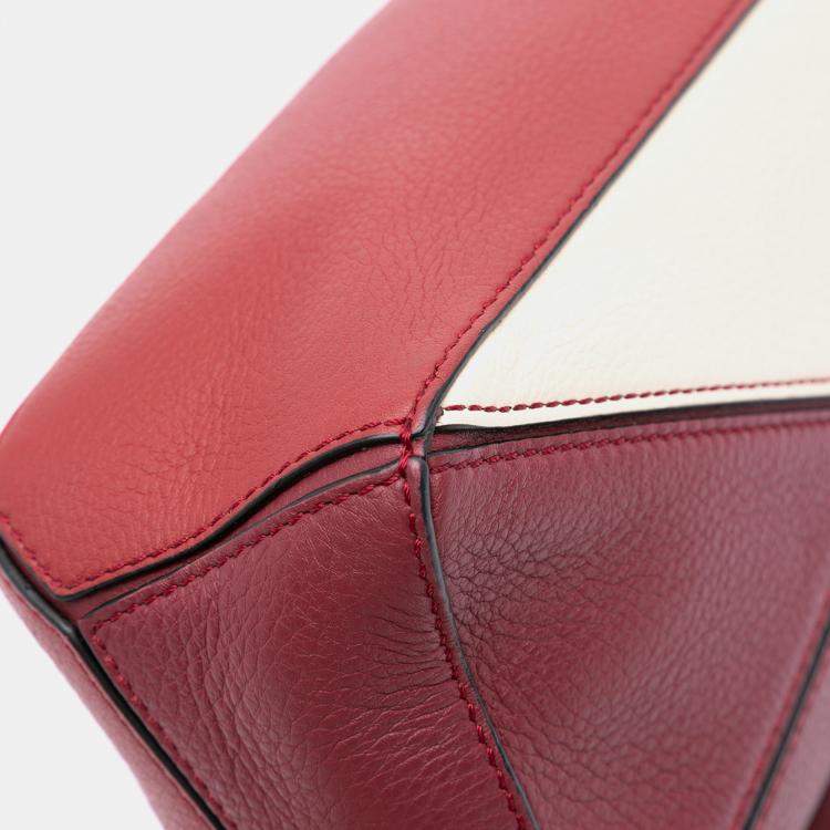 Pre Owned Loewe Red Mini Tricolor Calfskin Puzzle Satchel
