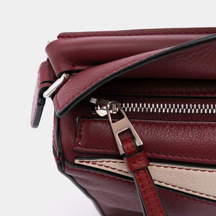 Pre Owned Loewe Red Mini Tricolor Calfskin Puzzle Satchel