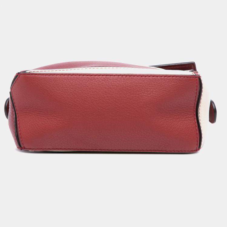 Pre Owned Loewe Red Mini Tricolor Calfskin Puzzle Satchel