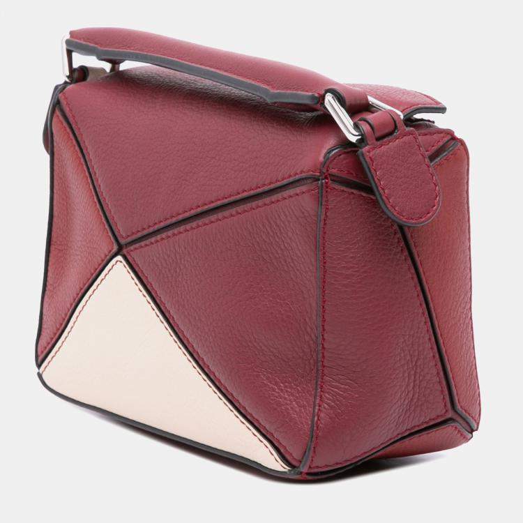Pre Owned Loewe Red Mini Tricolor Calfskin Puzzle Satchel