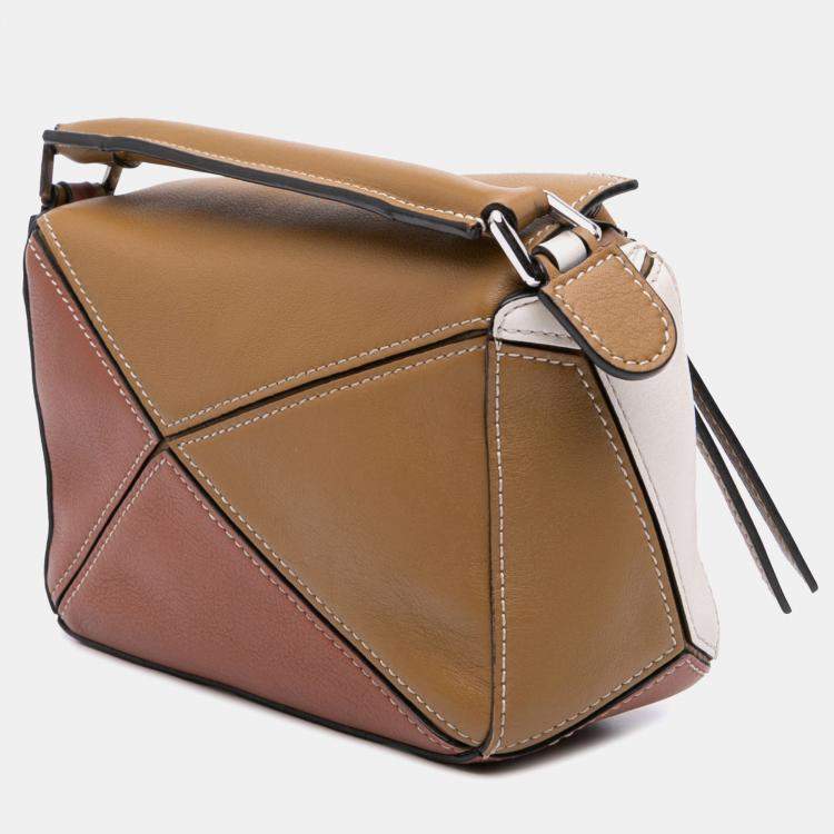 Pre Owned Loewe Brown Mini Tricolor Calfskin Puzzle Satchel