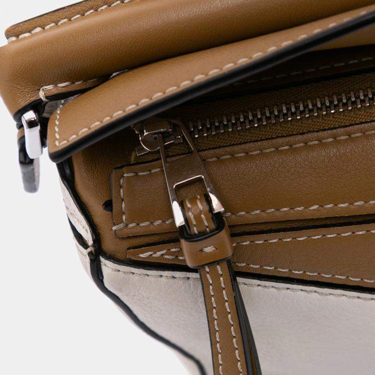Pre Owned Loewe Brown Mini Tricolor Calfskin Puzzle Satchel