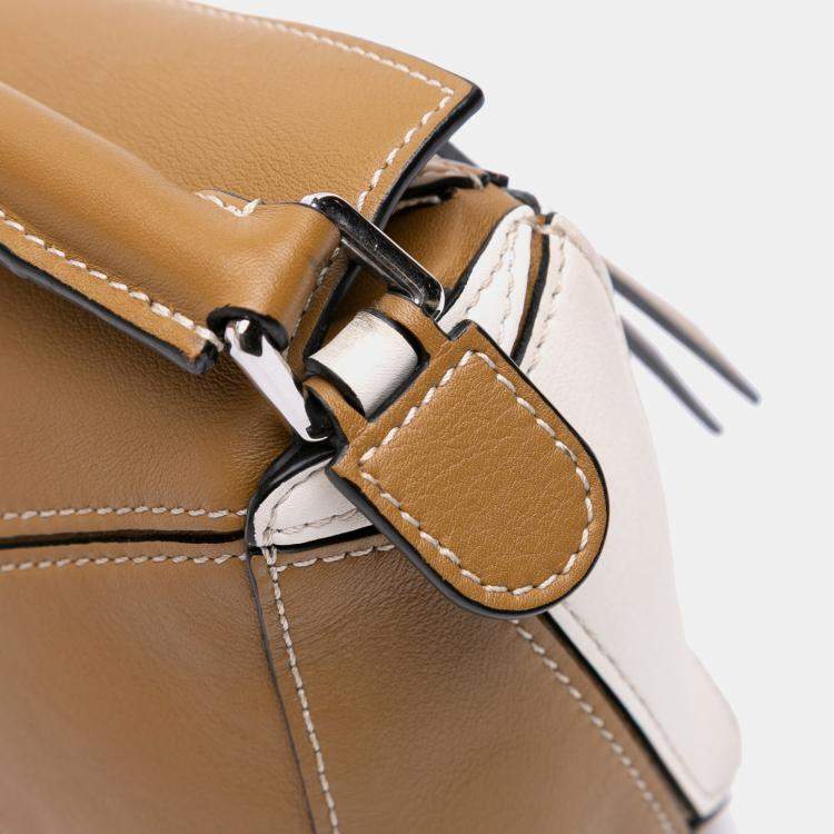 Pre Owned Loewe Brown Mini Tricolor Calfskin Puzzle Satchel