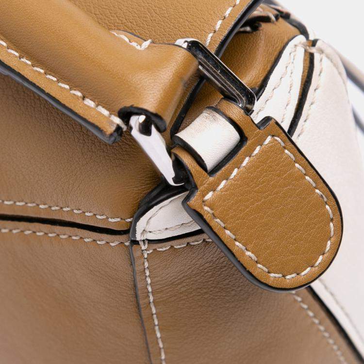 Pre Owned Loewe Brown Mini Tricolor Calfskin Puzzle Satchel