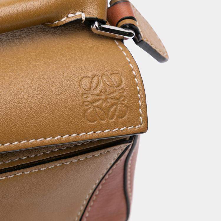 Pre Owned Loewe Brown Mini Tricolor Calfskin Puzzle Satchel