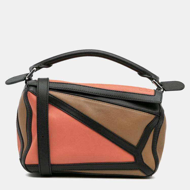Pre Owned Loewe Brown Small Calfskin Graphic Puzzle Satchel