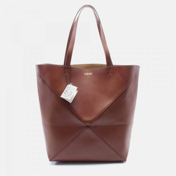 Pre Owned Loewe Puzzle Fold Large Brown Leather Tote Bag