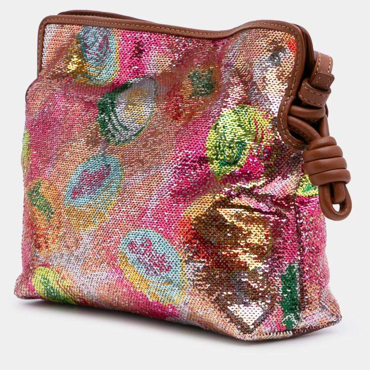 Pre Owned Loewe Pink Paulas Ibiza Mini Sequined Leather Flamenco Knot Crossbody