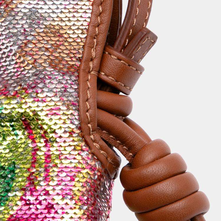 Pre Owned Loewe Pink Paulas Ibiza Mini Sequined Leather Flamenco Knot Crossbody