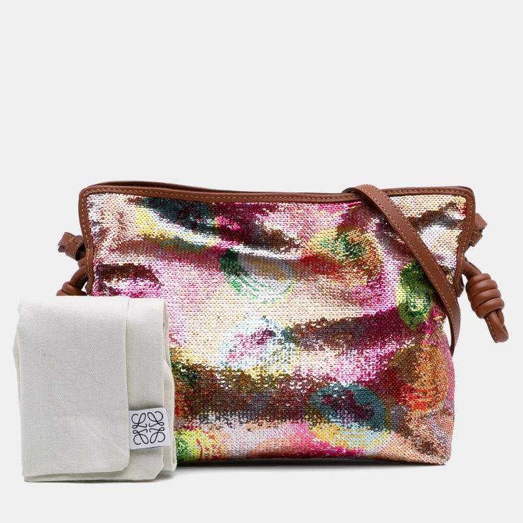 Pre Owned Loewe Pink Paulas Ibiza Mini Sequined Leather Flamenco Knot Crossbody