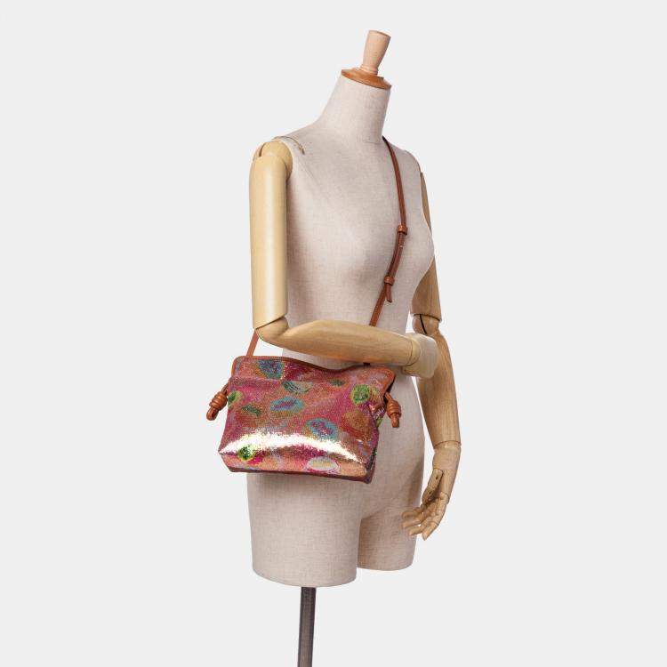 Pre Owned Loewe Pink Paulas Ibiza Mini Sequined Leather Flamenco Knot Crossbody