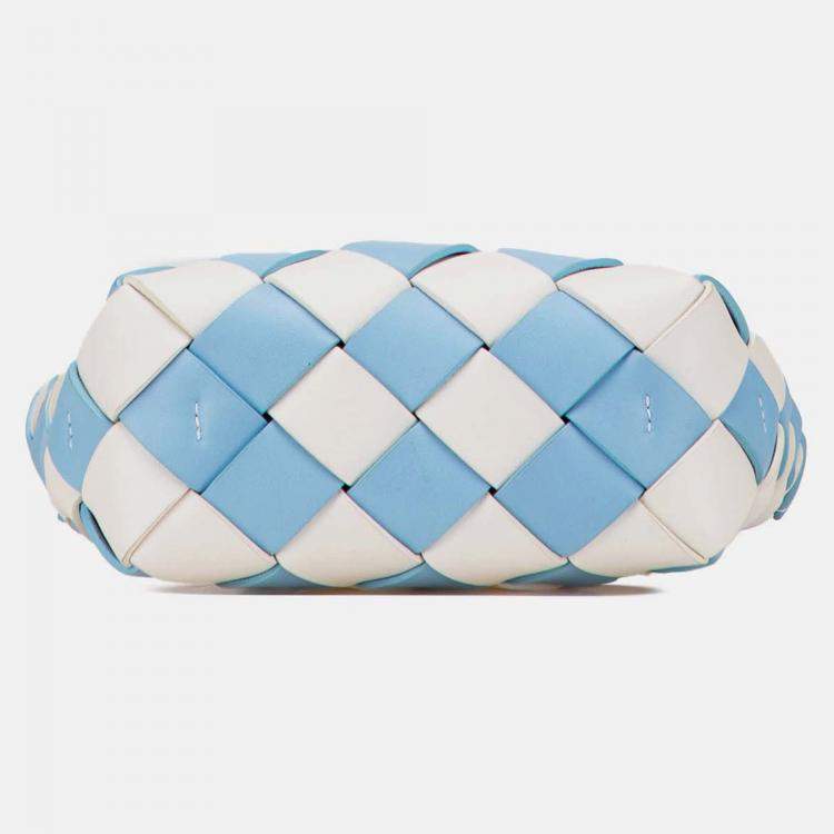 Pre Owned Loewe Blue White Mini Woven Calfskin Gingham Surplus Basket Bag