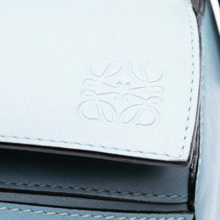 Pre Owned Loewe Blue Medium Tricolor Calfskin Puzzle Satchel