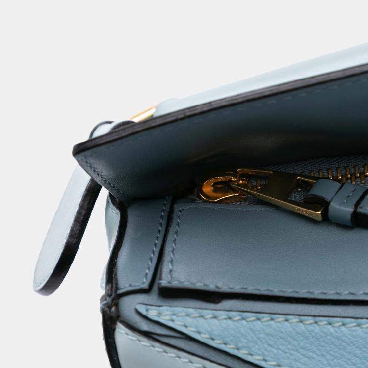 Pre Owned Loewe Blue Medium Tricolor Calfskin Puzzle Satchel