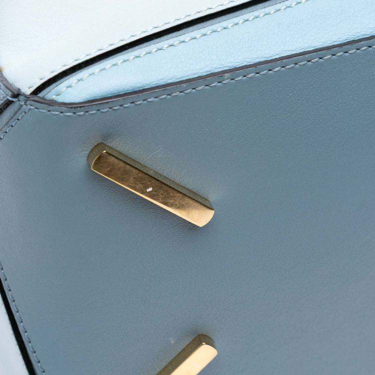 Pre Owned Loewe Blue Medium Tricolor Calfskin Puzzle Satchel