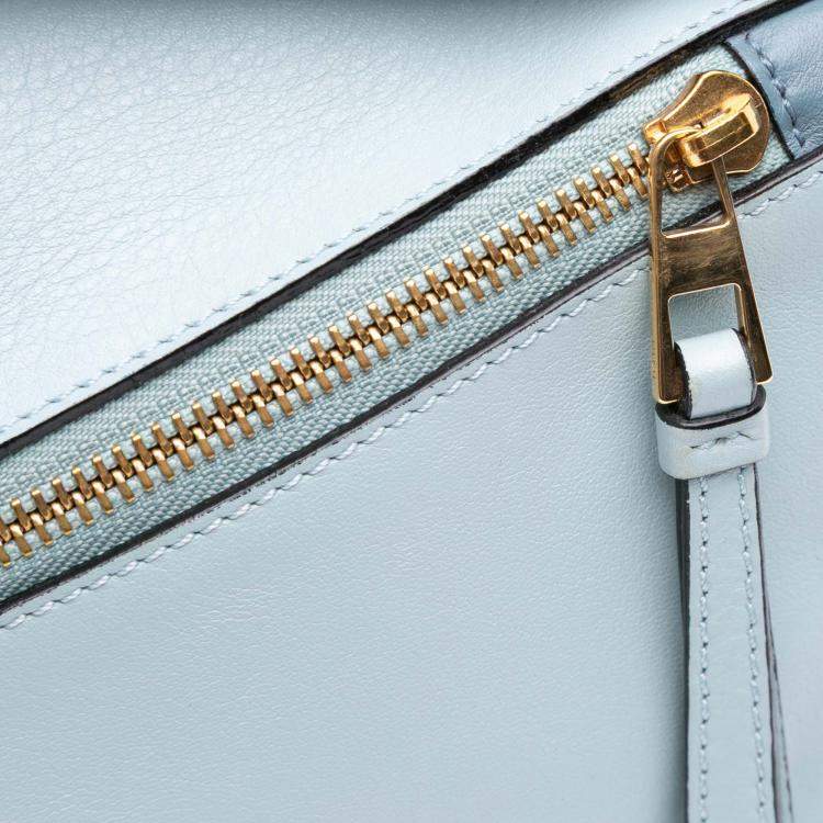 Pre Owned Loewe Blue Medium Tricolor Calfskin Puzzle Satchel