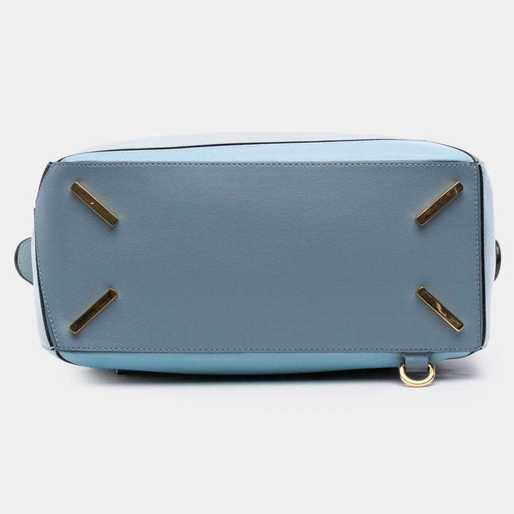 Pre Owned Loewe Blue Medium Tricolor Calfskin Puzzle Satchel
