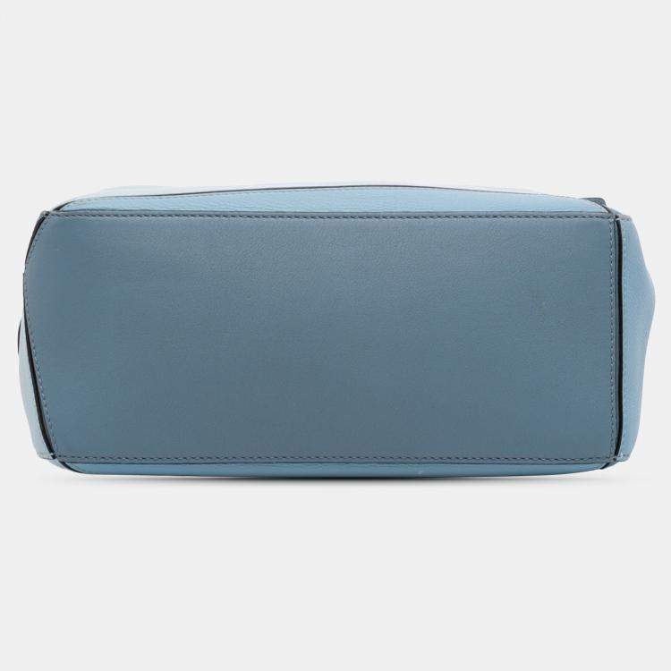Pre Owned Loewe Blue Small Tricolor Calfskin Puzzle Satchel