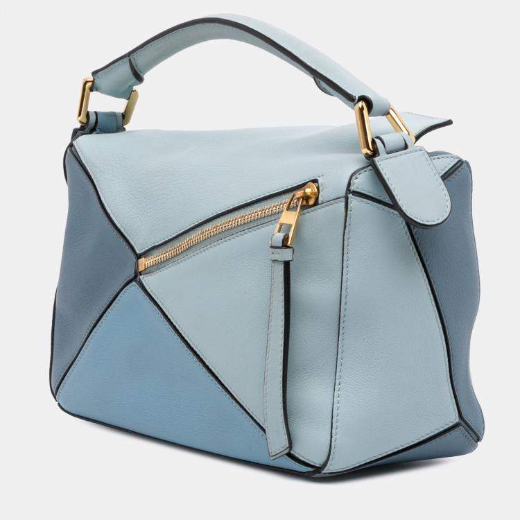 Pre Owned Loewe Blue Small Tricolor Calfskin Puzzle Satchel