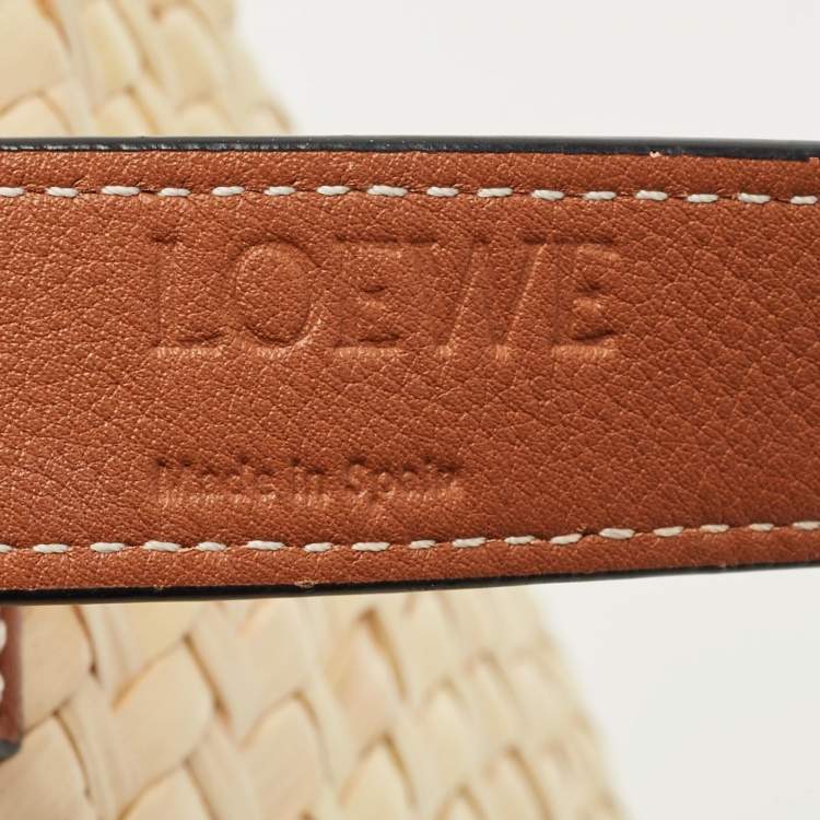 Pre Owned Loewe Beige/Brown Raffia and Leather Medium Basket Tote